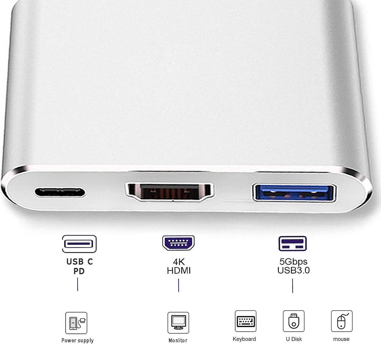 ADAPTADOR TIPO C A HDMI/USB 3.0/TIPO C (3 En 1 )4K CUERPO ALUMINIO PARA  MACBOOK - Nexos Group
